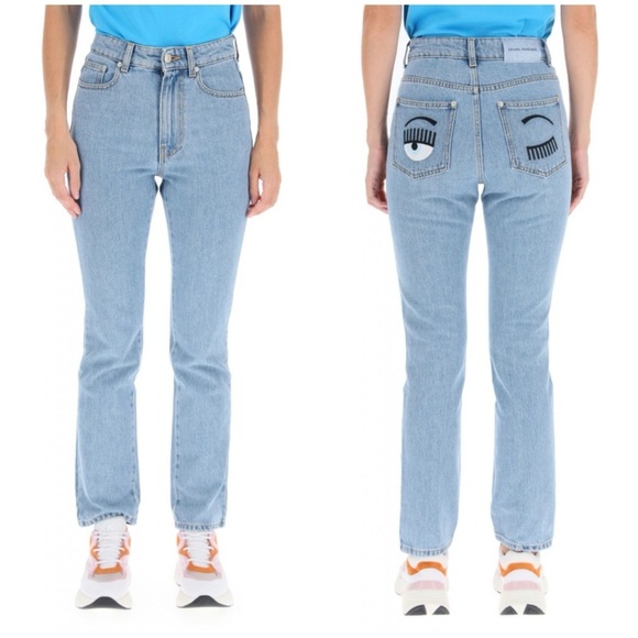 Chiara Ferragni Denim - Chiara Ferragni Flirting Pockets Embroidered Slim Jeans Classic Blue Sz 27